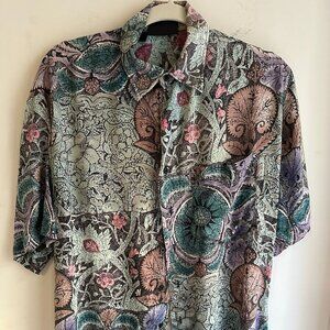 Colore Italia Button Front Blouse Womens Medium Paisley Floral Short Sleeve